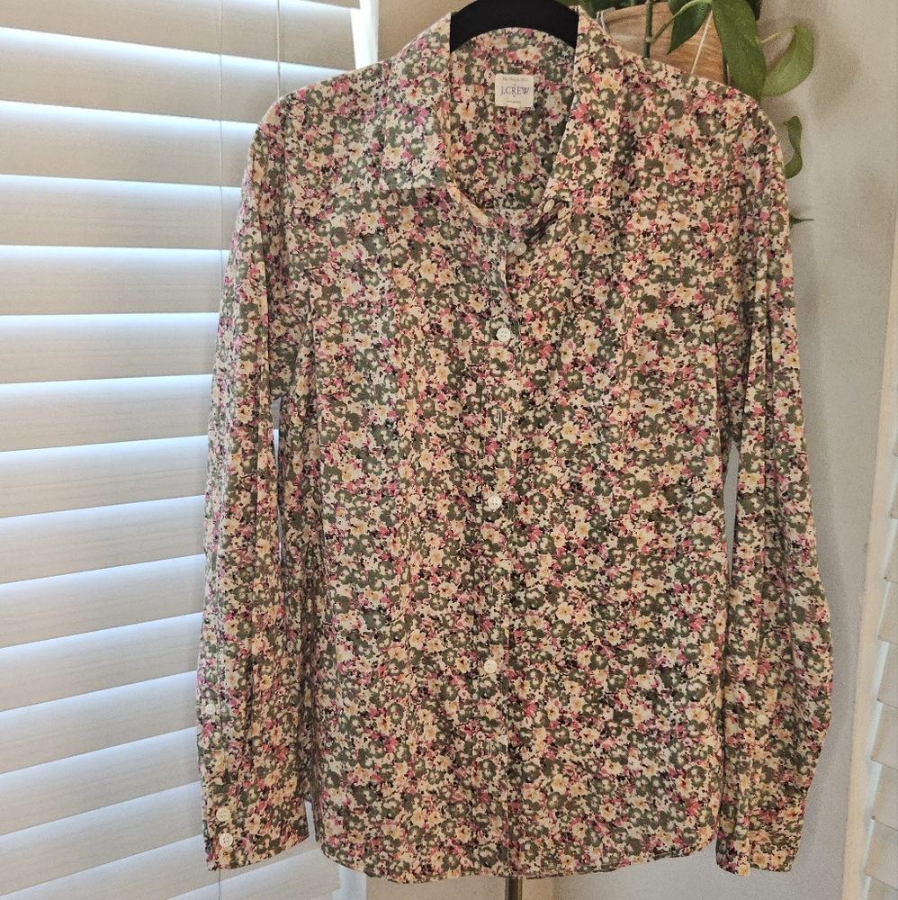 J. Crew Floral Button-Down Shirt in Pink and Green